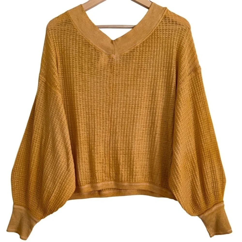 FREE PEOPLE Oversized Baggy Lightweight Casual Boxy South Side Thermal Top Sz S